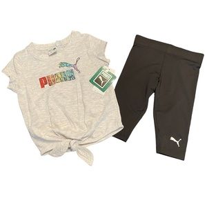 PUMA Kids 2 pc set Gray short sleeved knotted shirt and Black track pants 24 mo